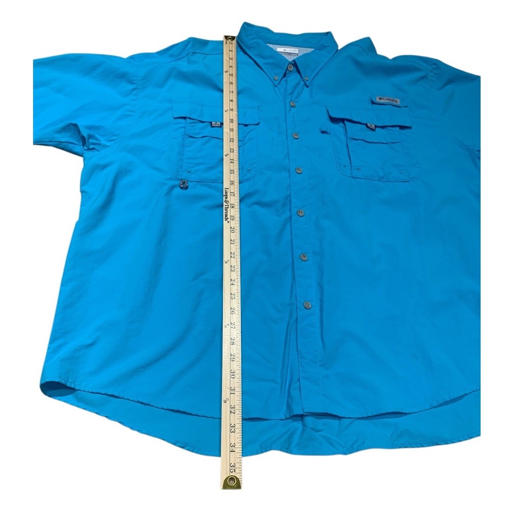 COLUMBIA PFG Fishing Shirt Mens 4X Tall Blue Short Sleeve Button Up 26x34 - Picture 7 of 11
